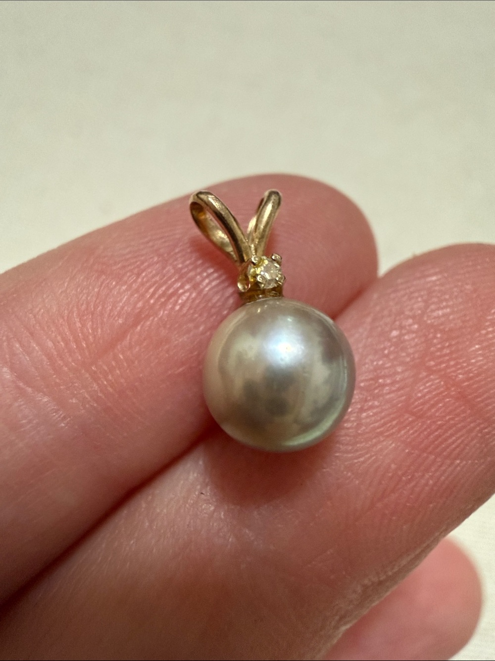 Classic 14K Gold Pearl Pendant W/ Diamond Accent